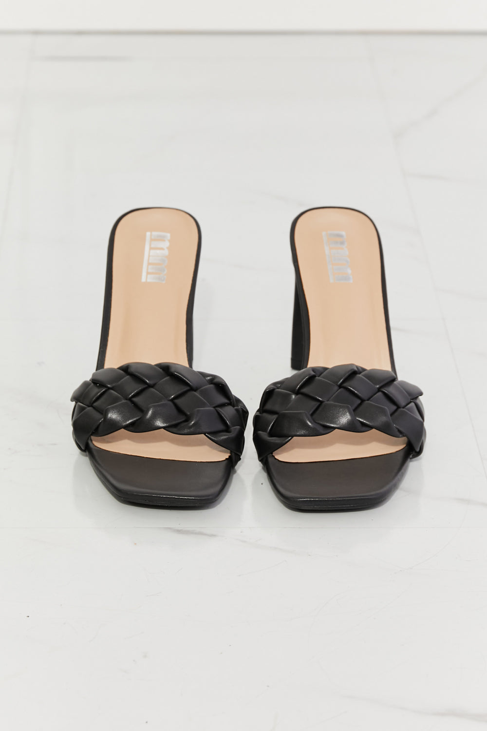 Black Braided Block Heel Sandals