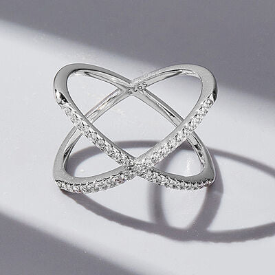 X Shape Inlaid Zircon Sterling Silver Ring
