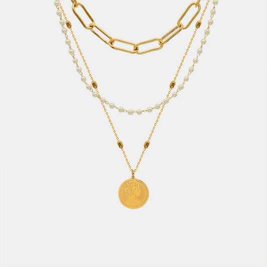 Synthetic Pearl Gold Plated Three Layered Necklace