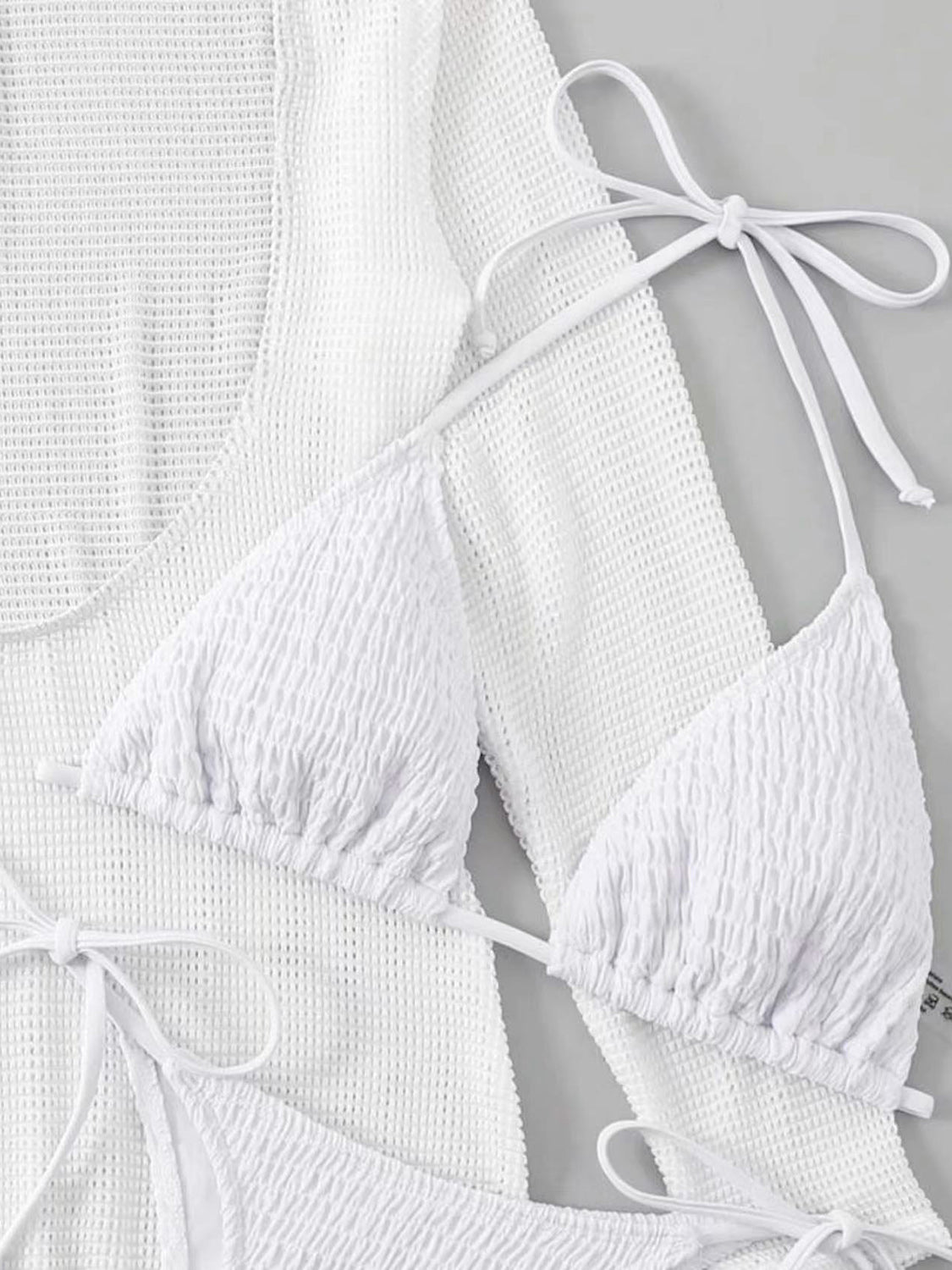 Texture Bikini and Long Sleeve Cover Up Swim Set