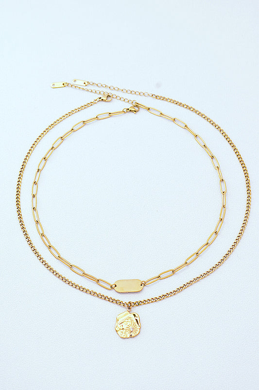 Gold Plated Double Layered Pendant Necklace
