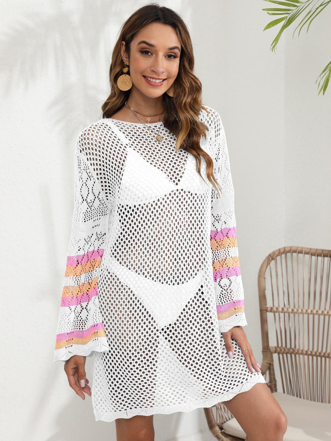 Contrast Long Sleeve Cover Up