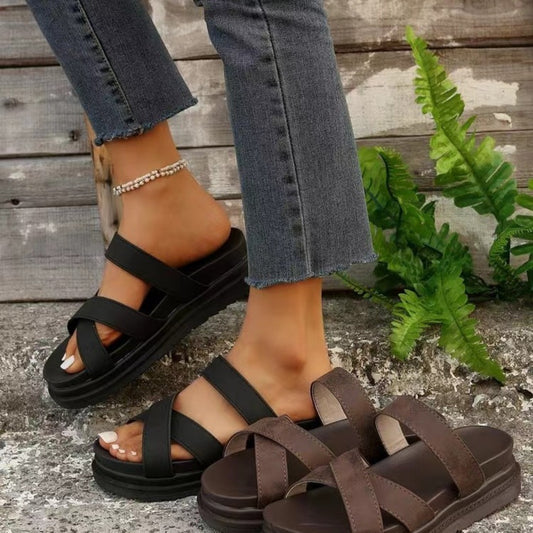 Crisscross Leather Flat Sandals