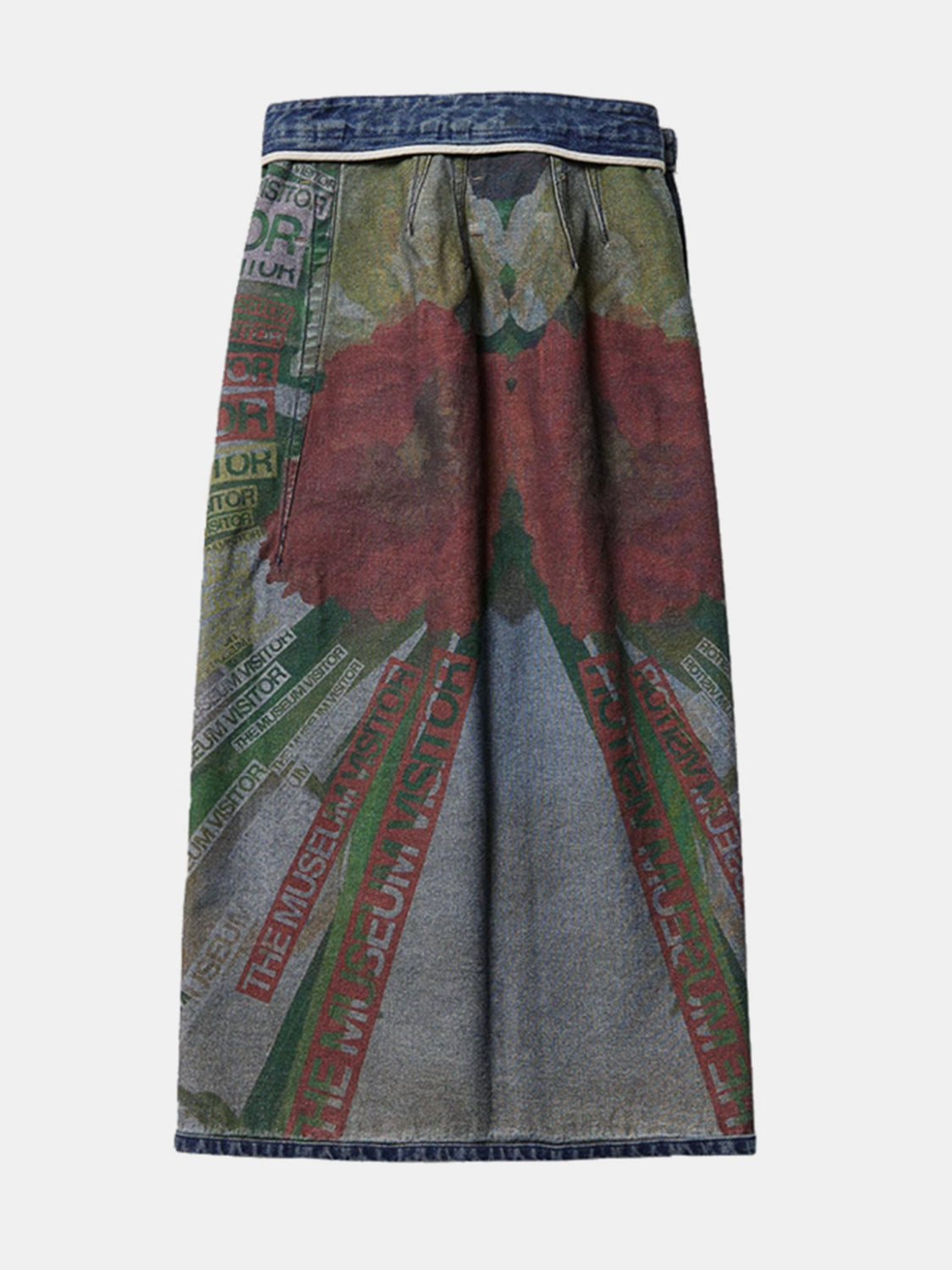 Reversible Slit Print Midi Denim Skirt