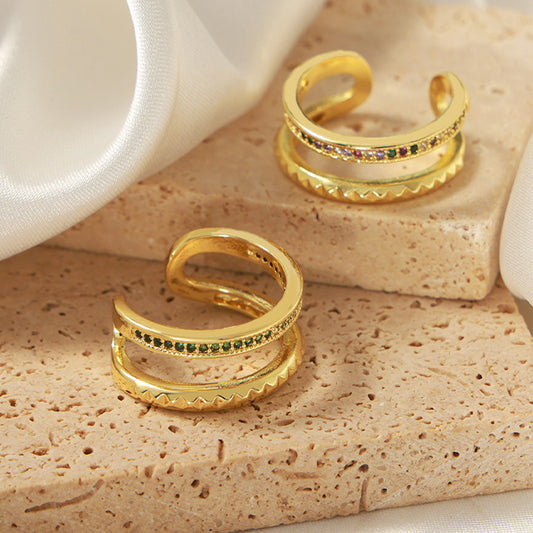 Gold Plated Diamond Double Layered Ring