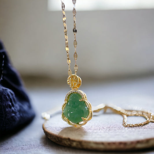Bling Jade 14k Gold Plated Buddha Necklace Charm