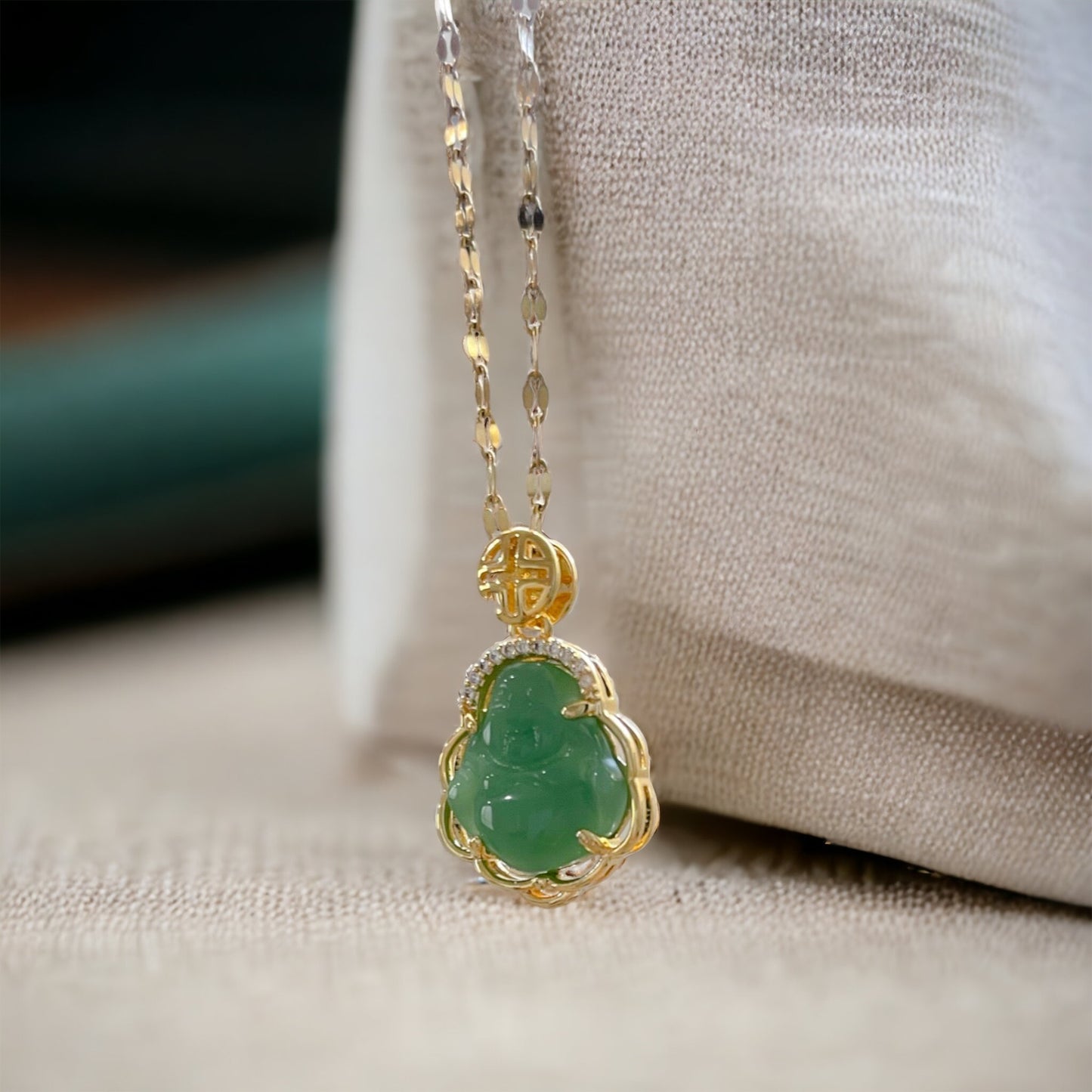Bling Jade 14k Gold Plated Buddha Necklace Charm