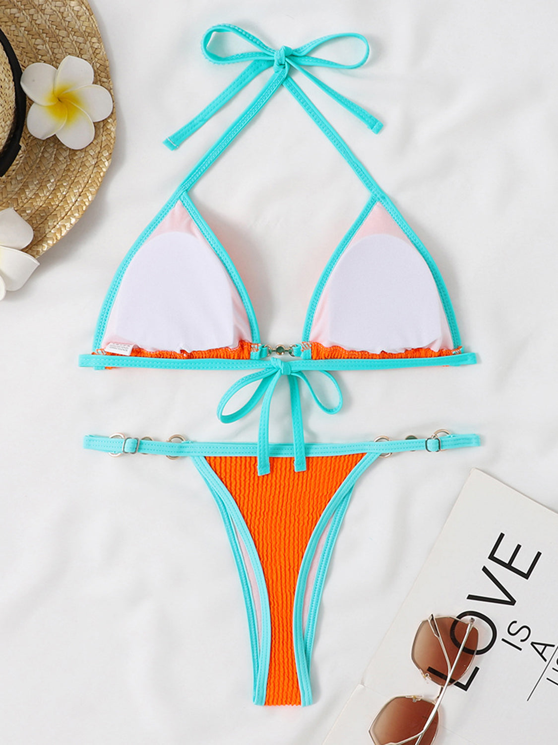 Contrast Halter Neck Two Piece Bikini Set