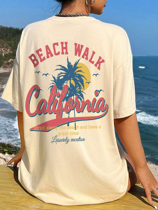 California Beach Walk Round Neck T-Shirt