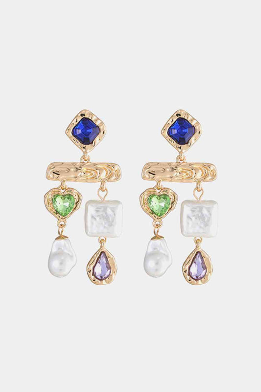 Glass Stone Pearl Dangle Earrings