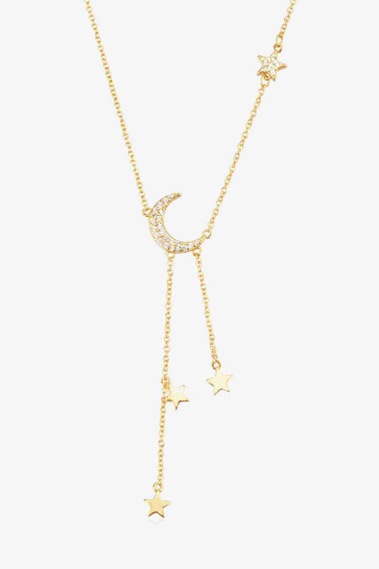 Star and Moon 18K Gold Plated Zircon Necklace