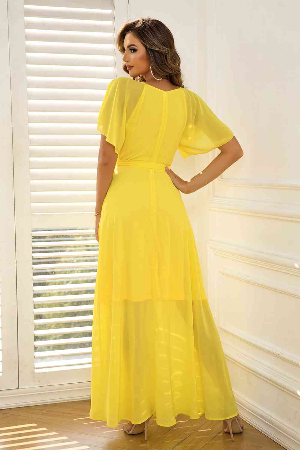 Lemon Flutter Sleeve Maxi Dress