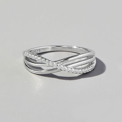 Crisscross Zircon Sterling Silver Ring