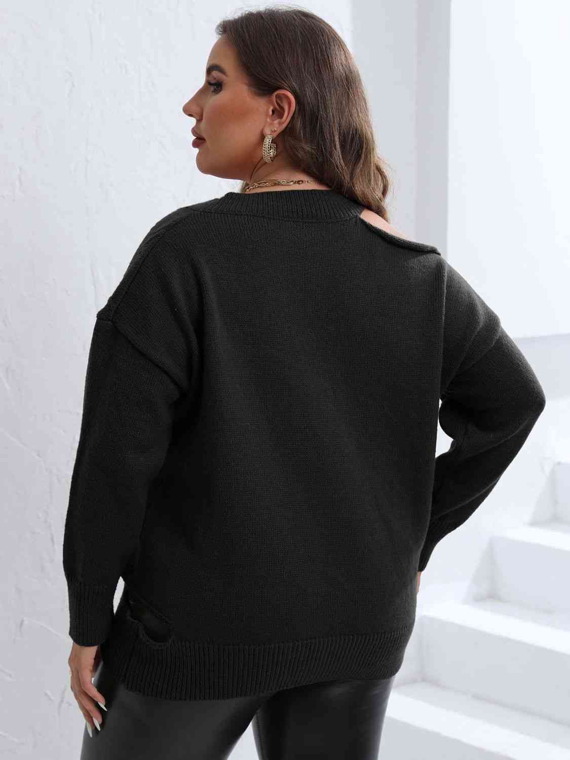 Plus Size Cutout V Neck Sweater