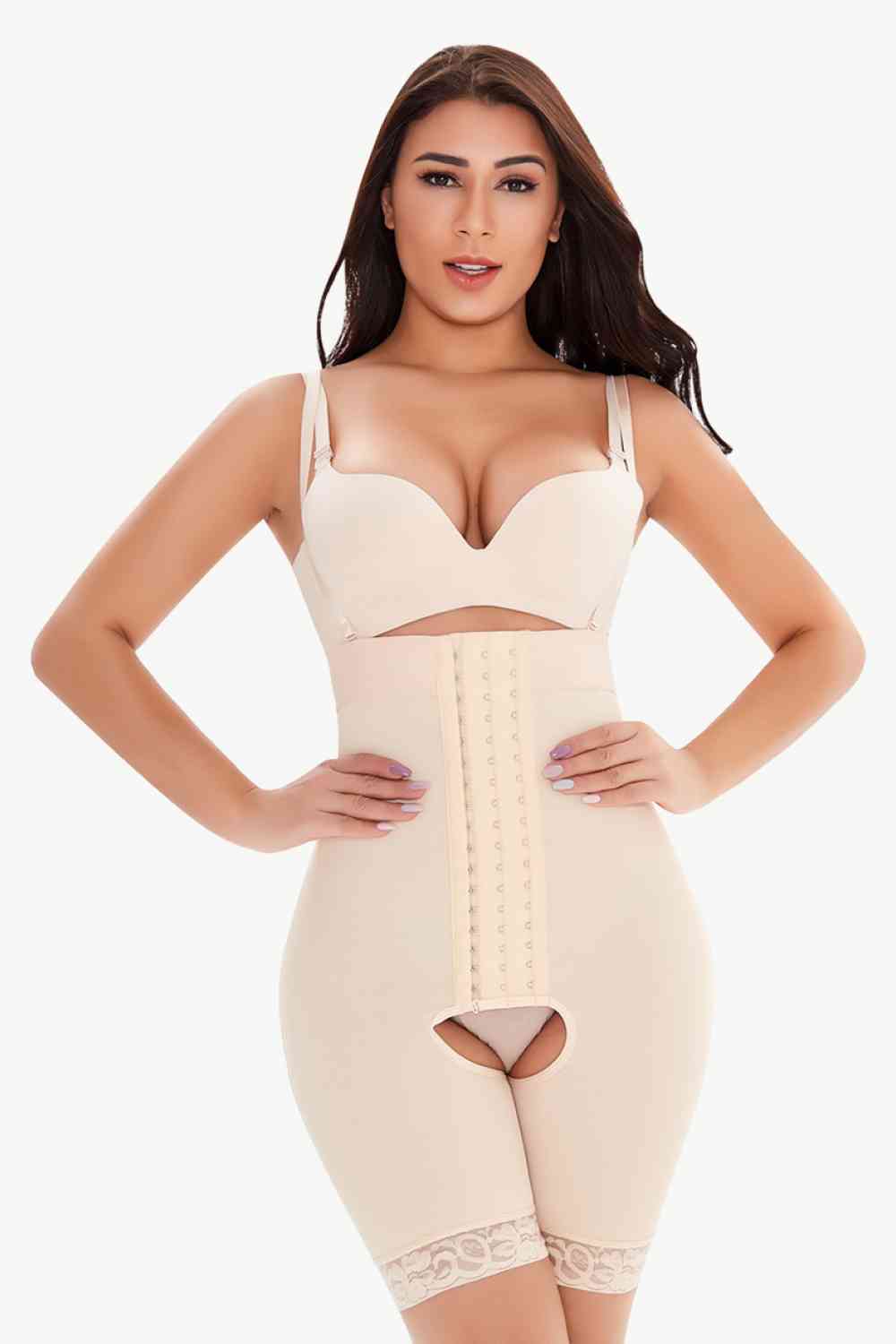 Full Size Hook and Eye Lace Trim Shaping Bodysuit