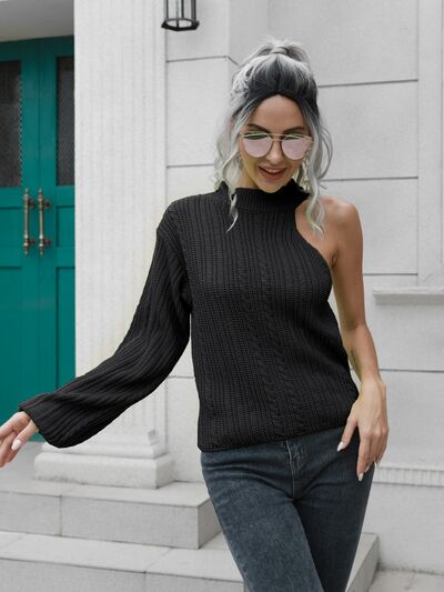 One Shoulder Cable Knit Sweater