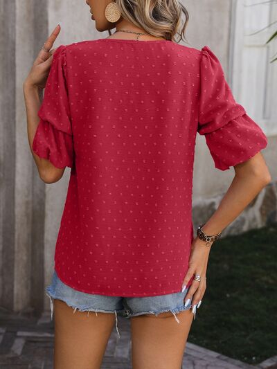 Swiss Dot V Neck Short Sleeve Shirt