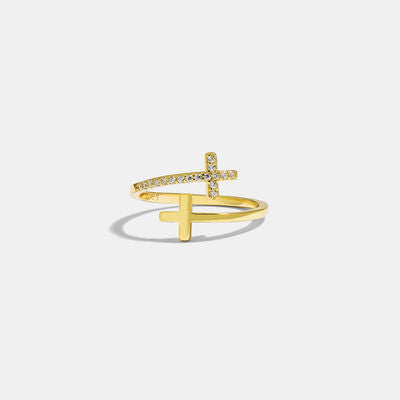 Zircon Sterling Silver Double Cross Bypass Ring