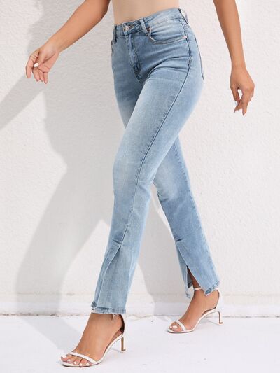 Faded Slit Button Jeans