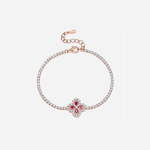 Ruby Sterling Silver Flower Shape Bracelet