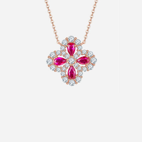 Ruby Sterling Silver Flower Shape Necklace
