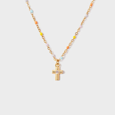 Zircon 18K Gold Plated Cross Bead Necklace