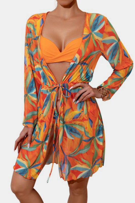 Ruched Top and Tie Cover Up Swim Set