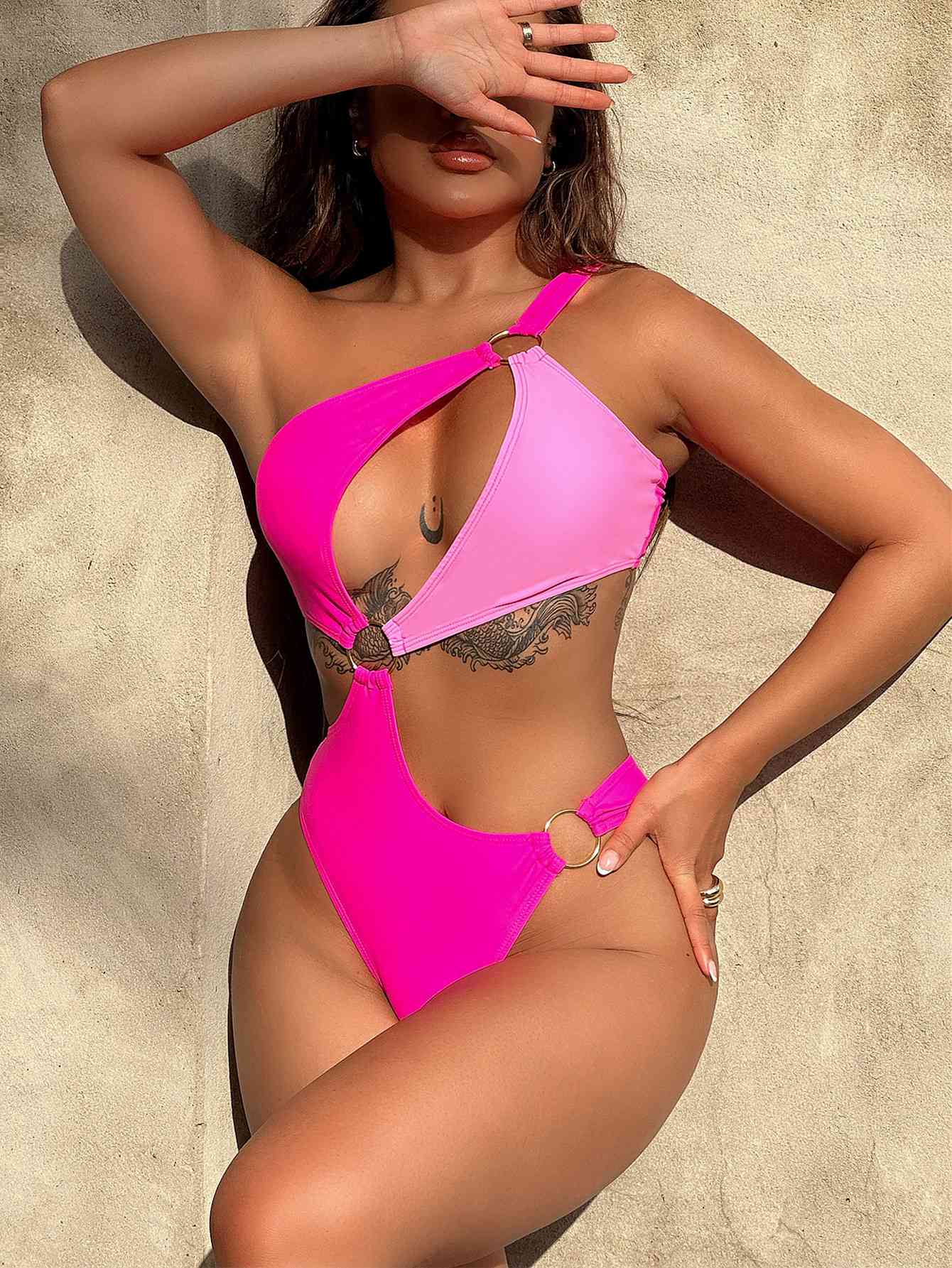 One Shoulder Cutout Ring Detail One Piece Swimsuit