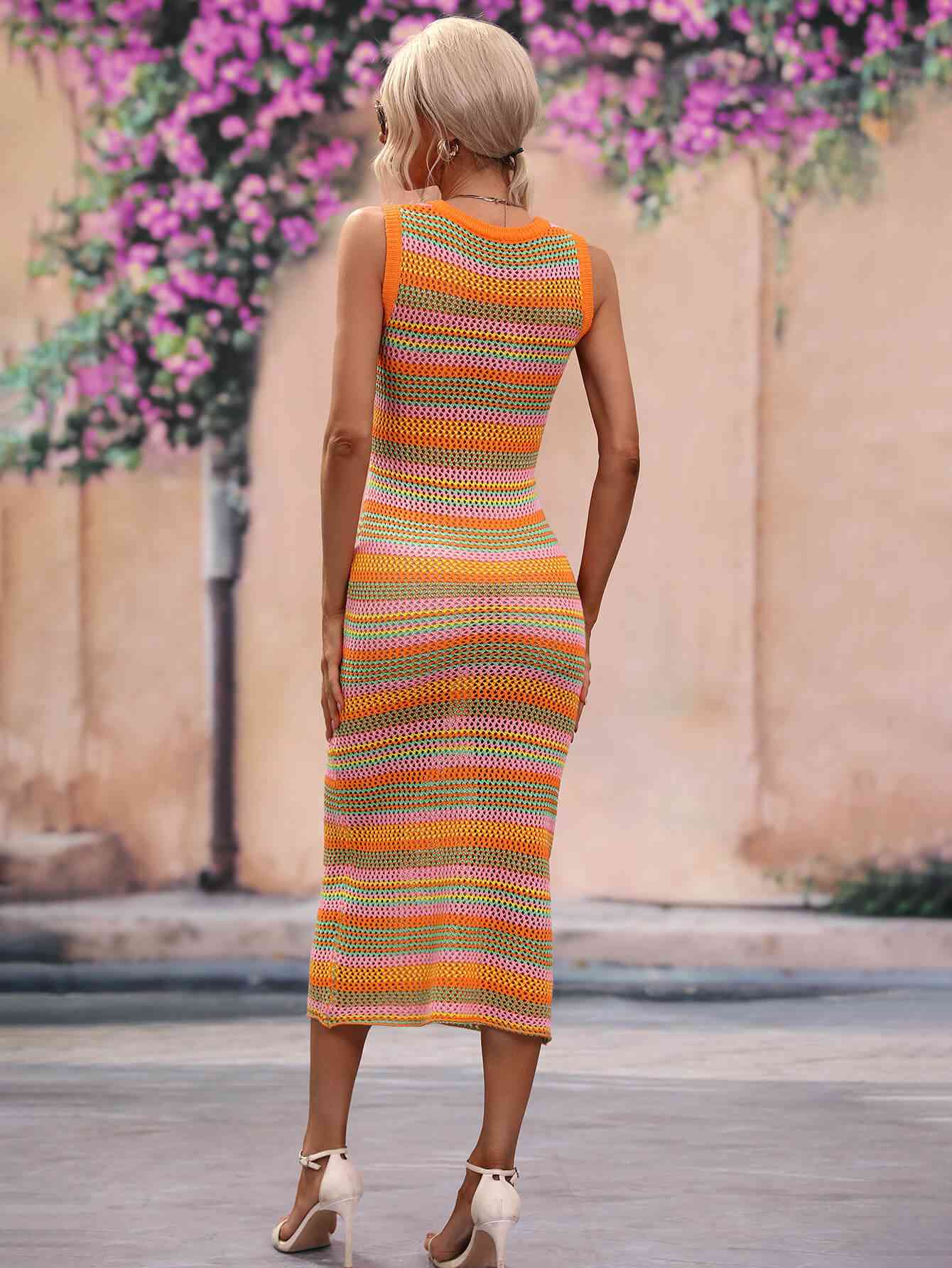Stripe Sleeveless Midi Cover Up Dress