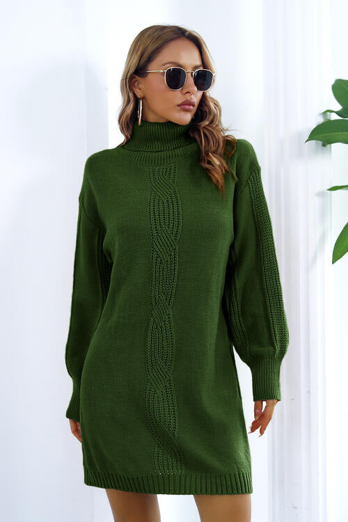 Turtleneck Long Sleeve Sweater Dress