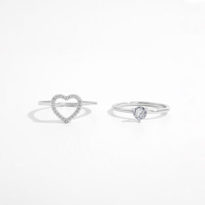2 Piece Heart Shape Zircon Sterling Silver Ring