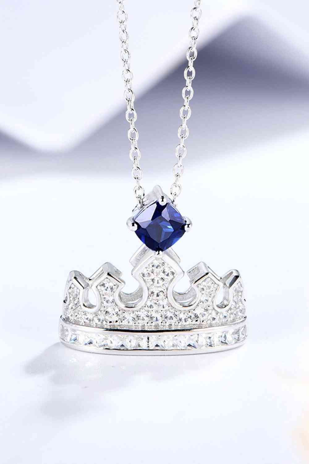 1 Carat Sapphire Crown Shape Pendant Necklace