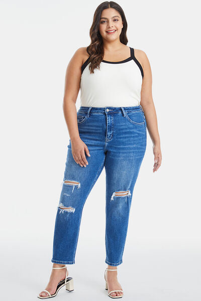 Full Size Distressed High Waist Mom Jeans