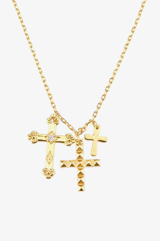 Cross Zircon 18K Gold Plated Pendant Necklace