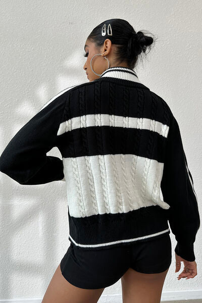 Cable Knit Color Block Cardigan