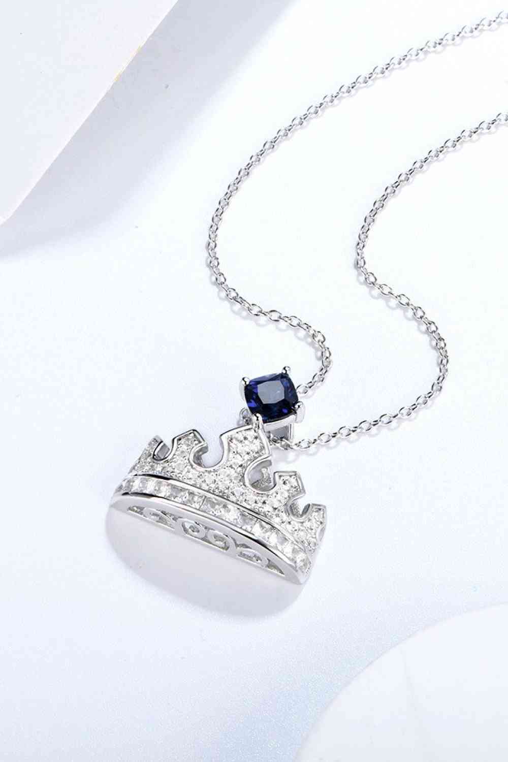 1 Carat Sapphire Crown Shape Pendant Necklace