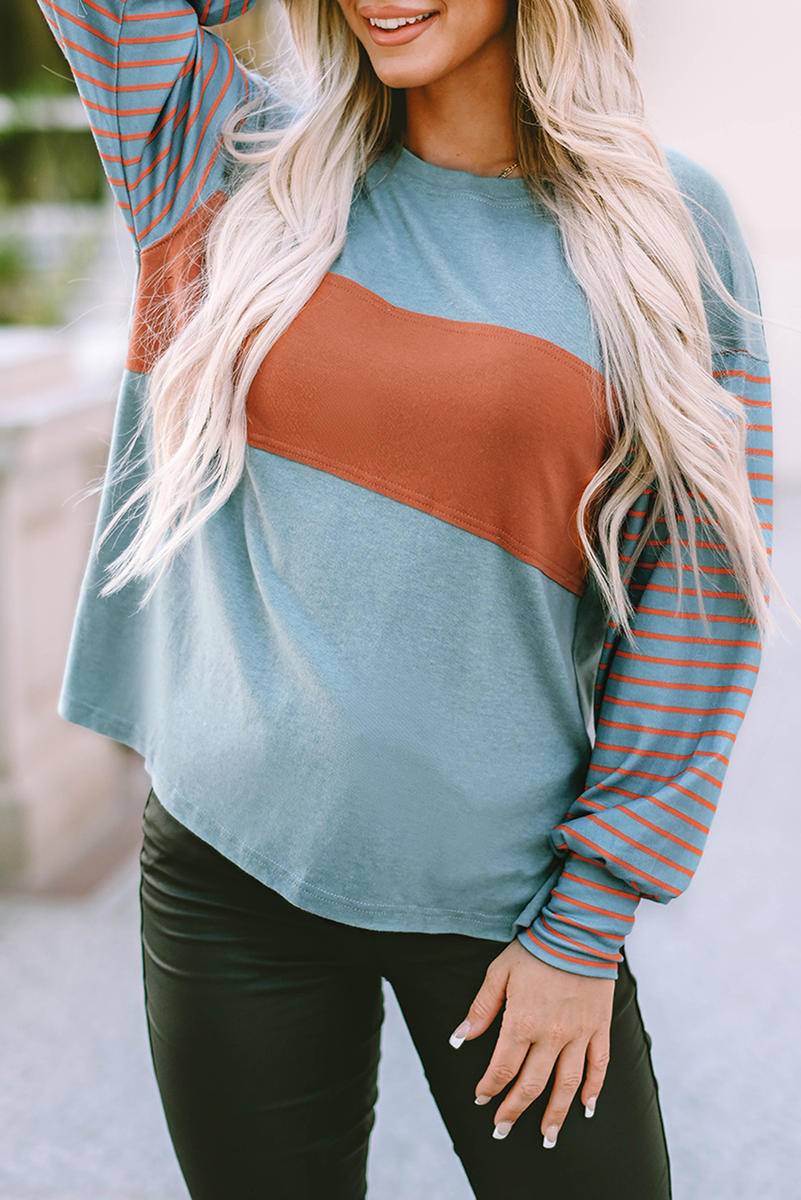 Colorblock Striped Baggy Sleeve Top