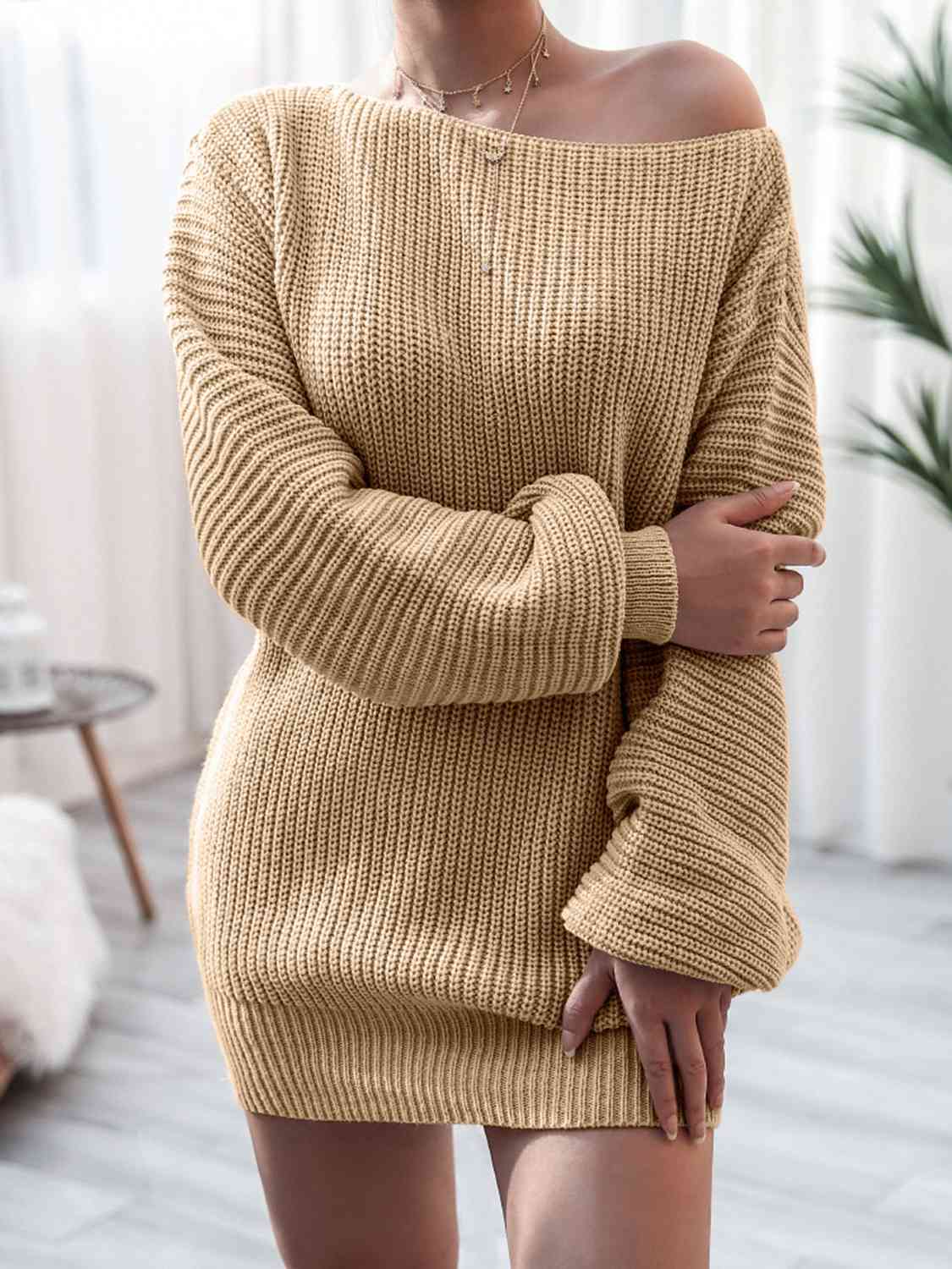 Rib Knit Mini Sweater Dress