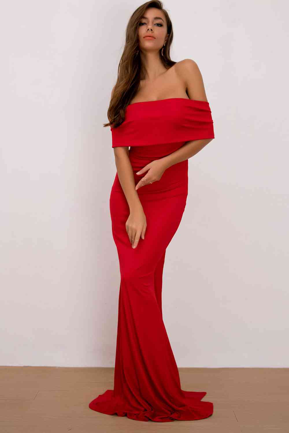 Red Off Shoulder Maxi Dress