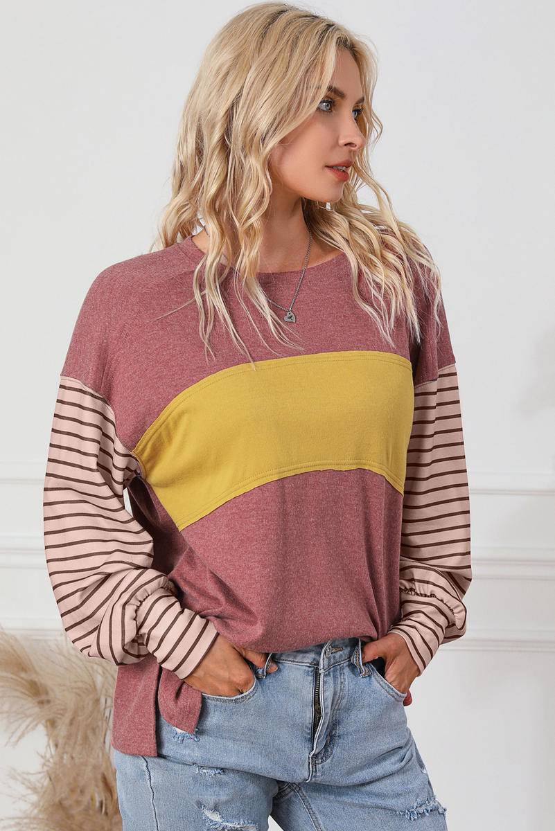 Colorblock Striped Baggy Sleeve Top