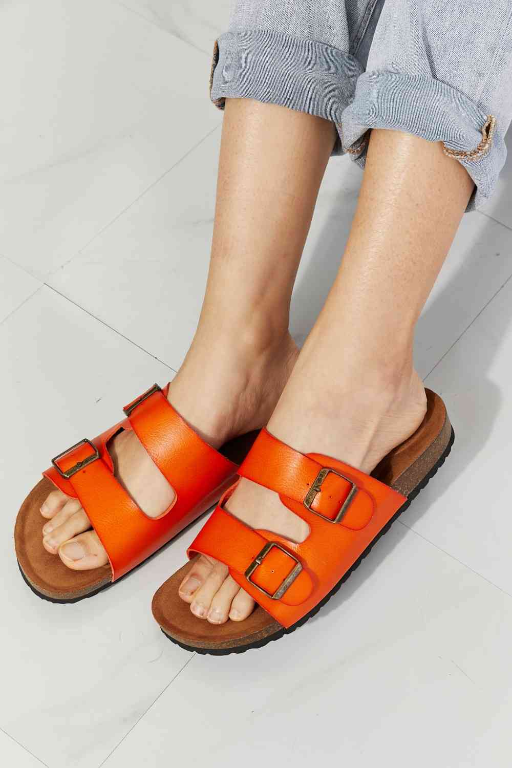 Orange Double Banded Slide Sandals