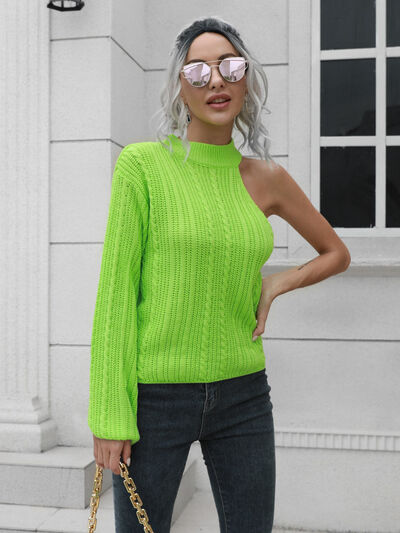 One Shoulder Cable Knit Sweater