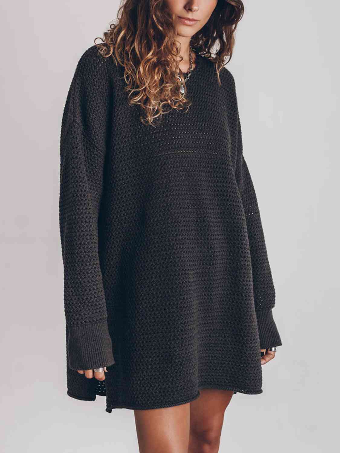 Full Length Long Sleeve Slit Sweater