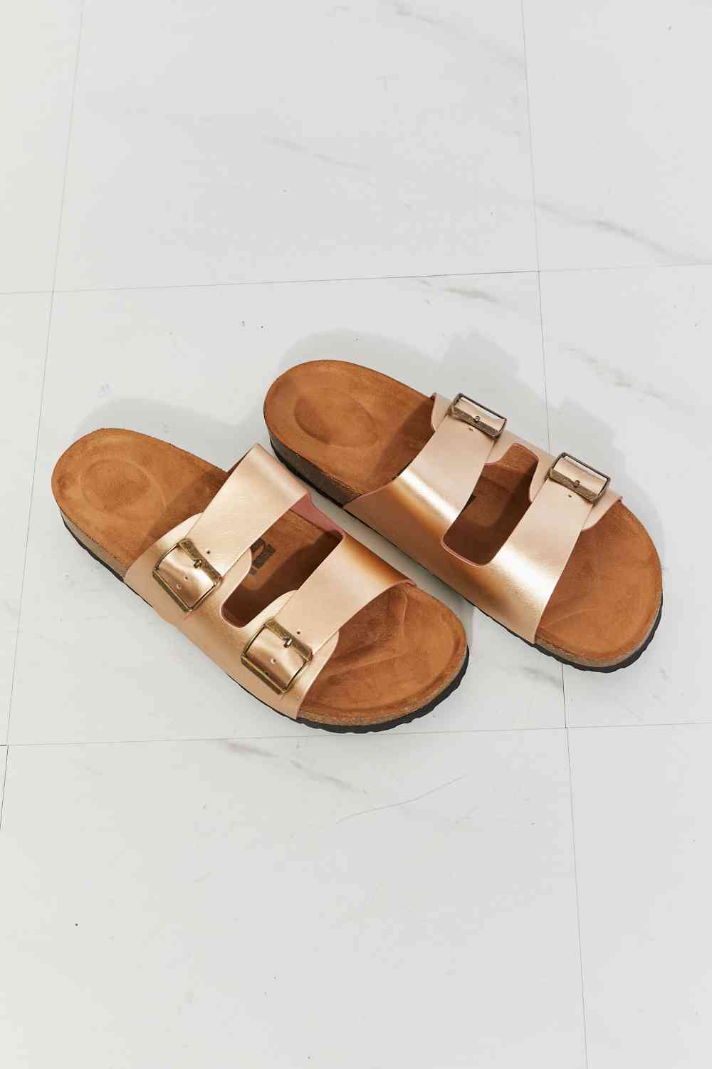 Gold Double Banded Slide Sandals