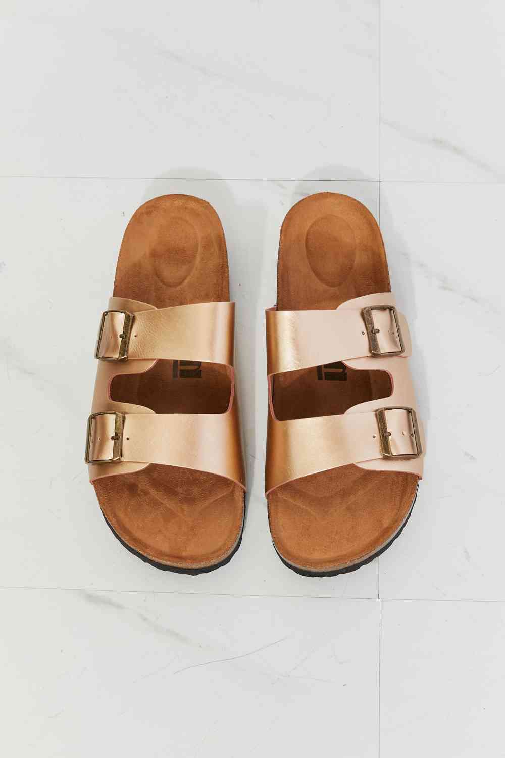 Gold Double Banded Slide Sandals